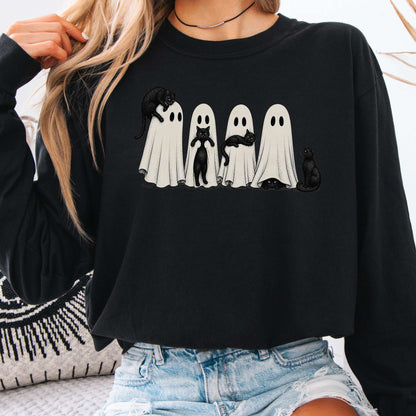 Black Cats With Their Ghosts Halloween Long Sleeve