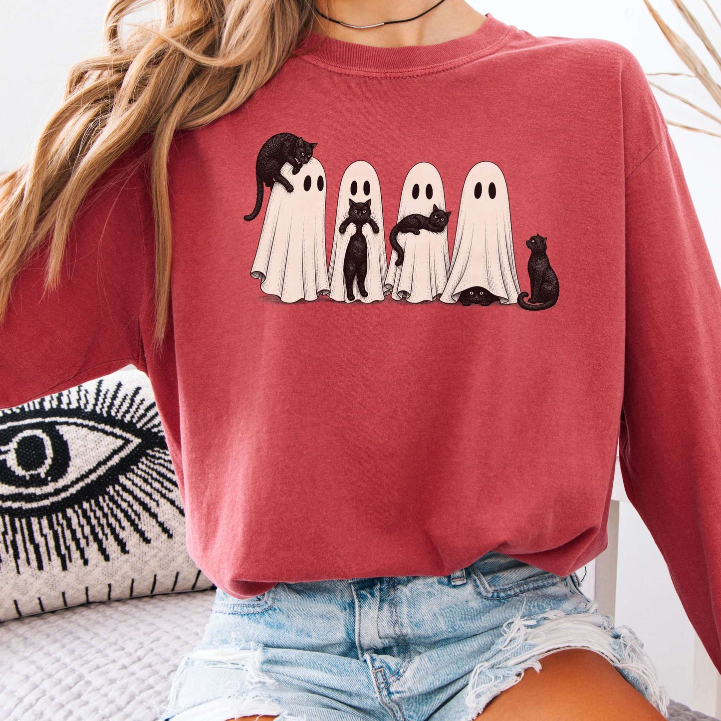 Black Cats With Their Ghosts Halloween Long Sleeve