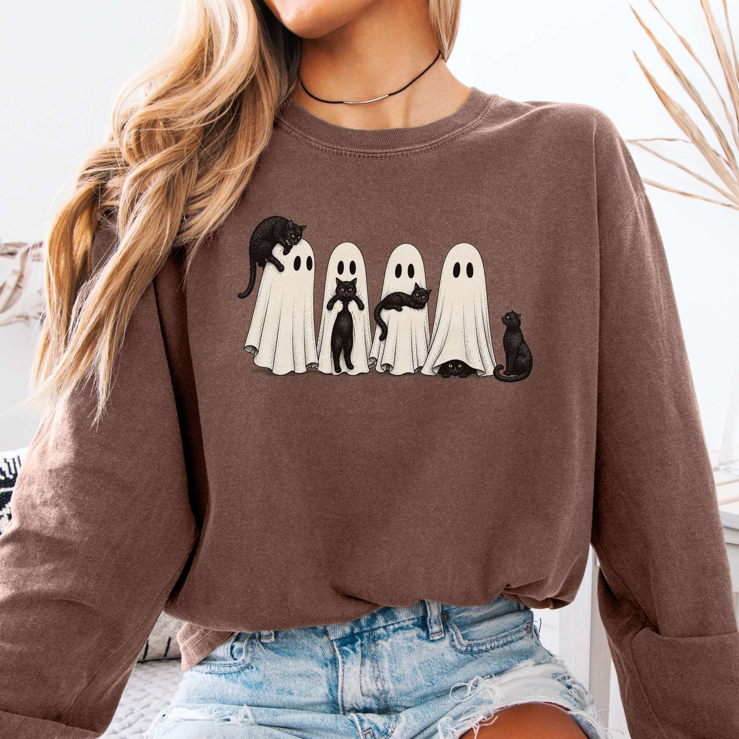Black Cats With Their Ghosts Halloween Long Sleeve