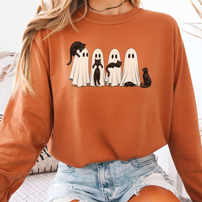 Black Cats With Their Ghosts Halloween Long Sleeve