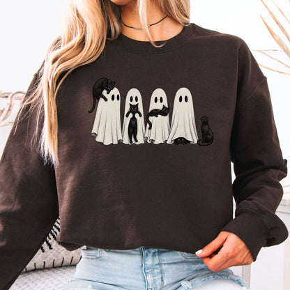 Black Cats With Their Ghosts Halloween Sweatshirt