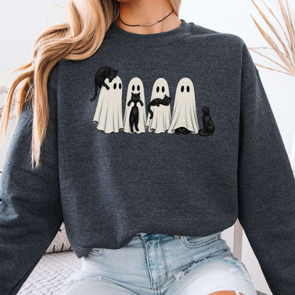 Black Cats With Their Ghosts Halloween Sweatshirt