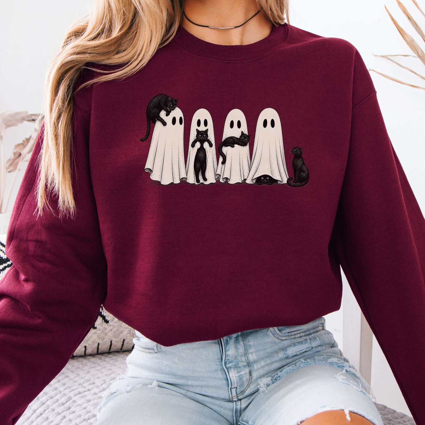 Black Cats With Their Ghosts Halloween Sweatshirt