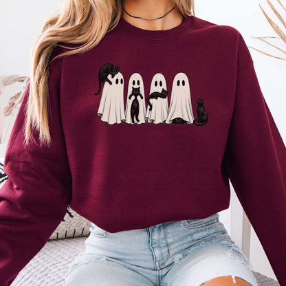 Black Cats With Their Ghosts Halloween Sweatshirt