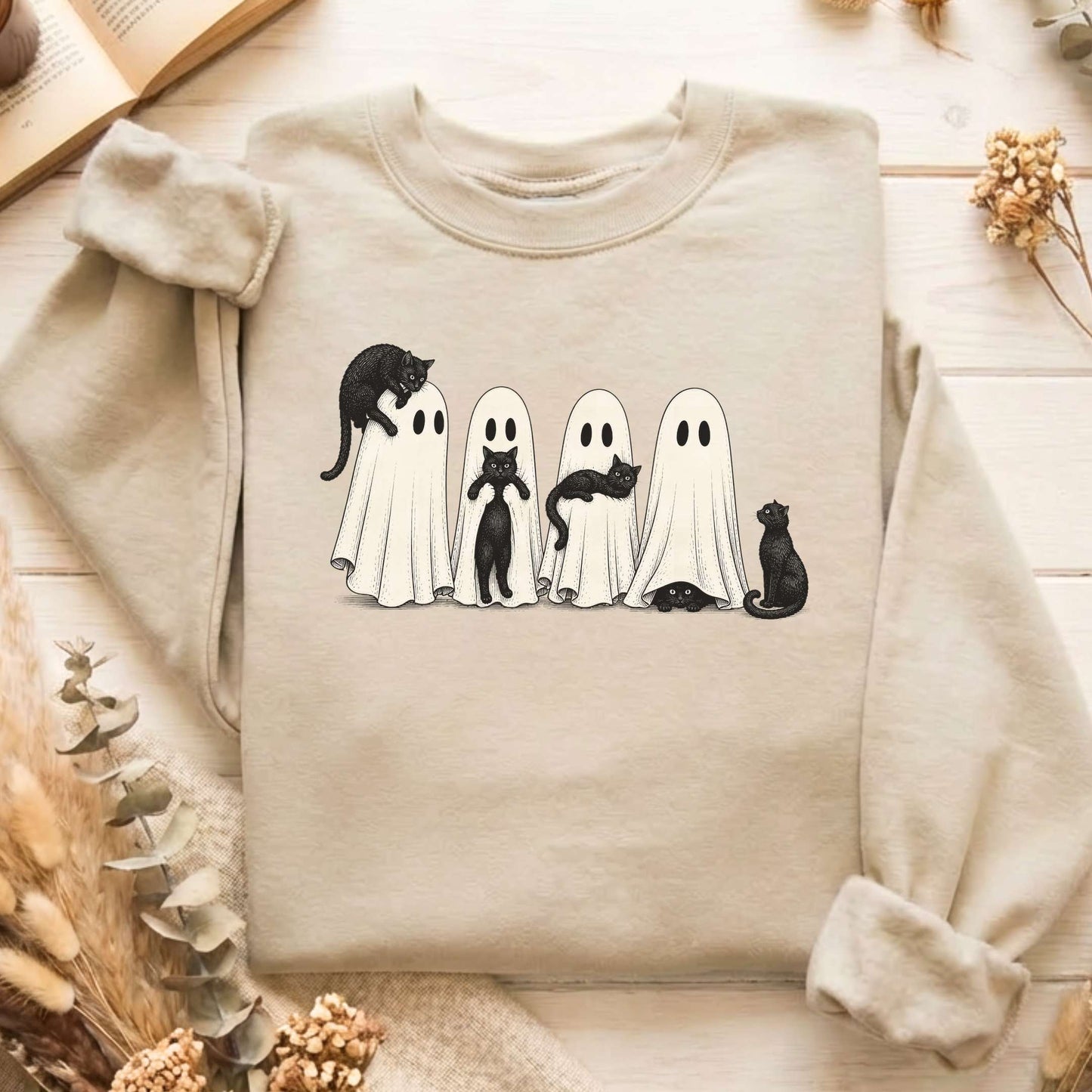 Black Cats With Their Ghosts Halloween Sweatshirt