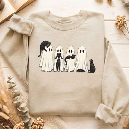 Black Cats With Their Ghosts Halloween Sweatshirt