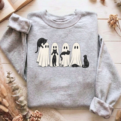Black Cats With Their Ghosts Halloween Sweatshirt