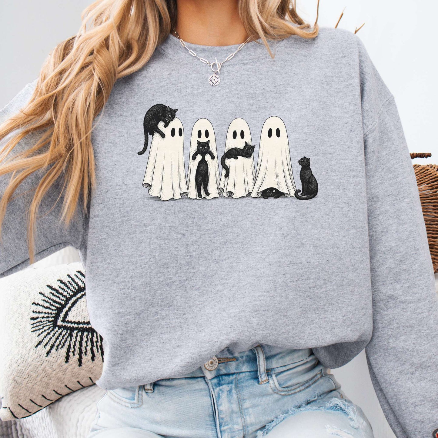 Black Cats With Their Ghosts Halloween Sweatshirt