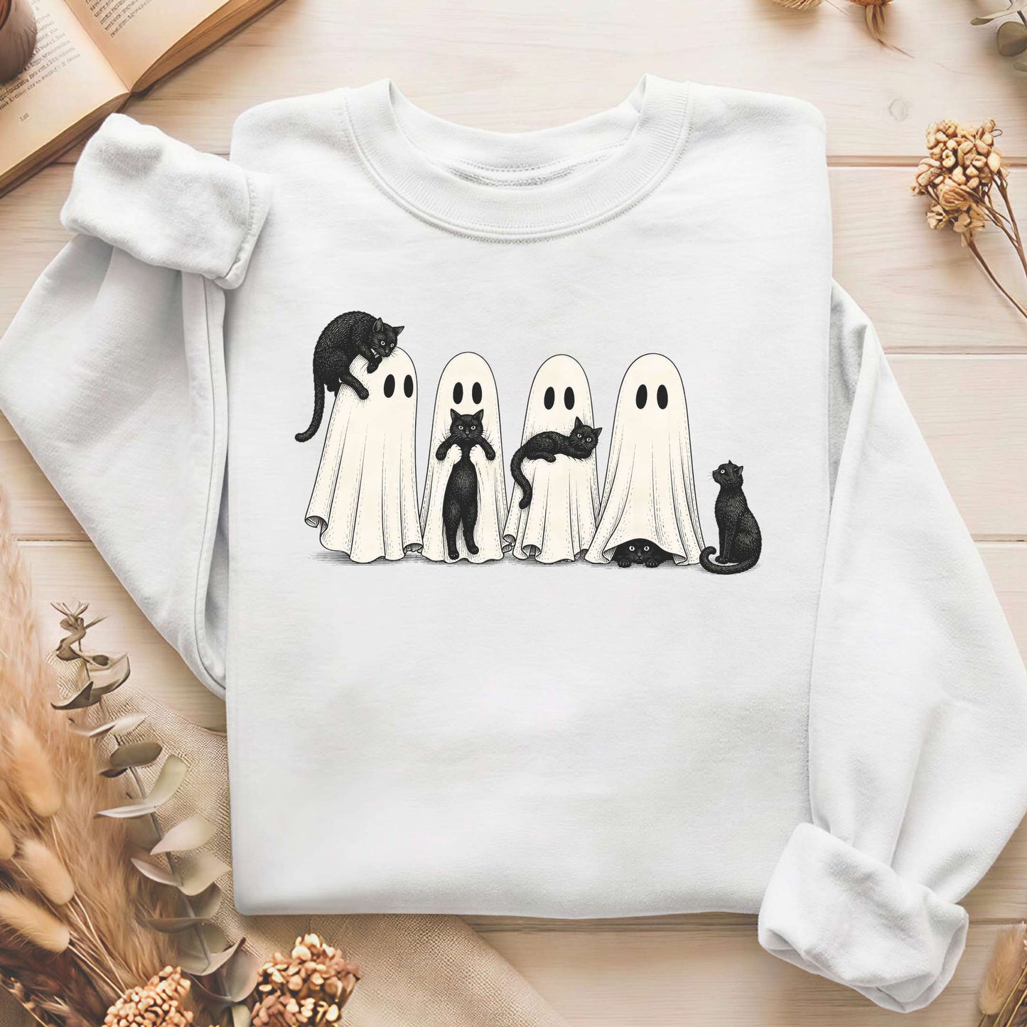 Black Cats With Their Ghosts Halloween Sweatshirt