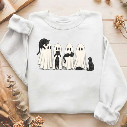 Black Cats With Their Ghosts Halloween Sweatshirt
