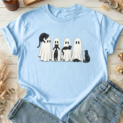 Black Cats With Their Ghosts Halloween T-Shirt
