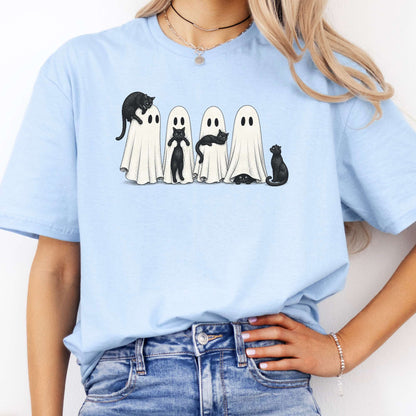 Black Cats With Their Ghosts Halloween T-Shirt
