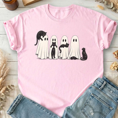 Black Cats With Their Ghosts Halloween T-Shirt