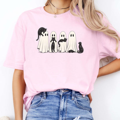 Black Cats With Their Ghosts Halloween T-Shirt