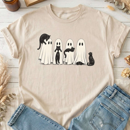 Black Cats With Their Ghosts Halloween T-Shirt