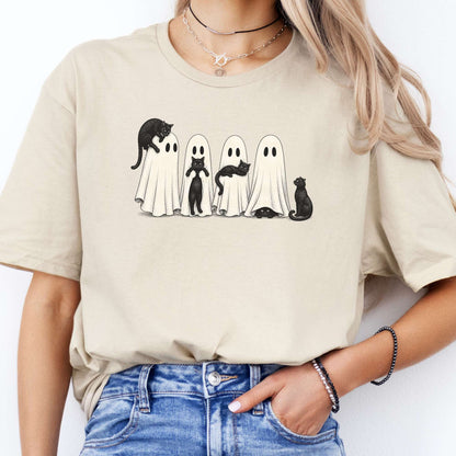 Black Cats With Their Ghosts Halloween T-Shirt