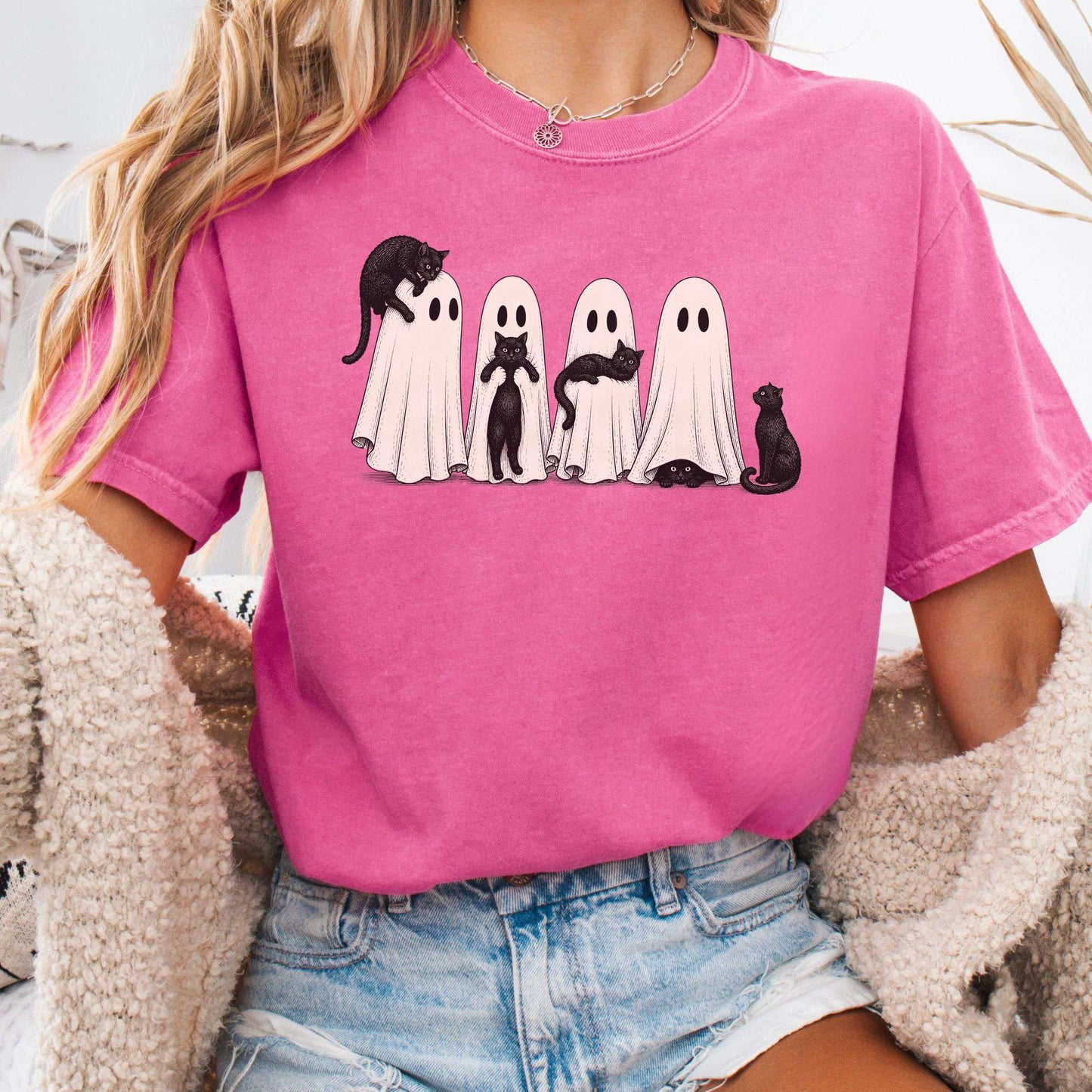 Black Cats With Their Ghosts Halloween T-Shirt