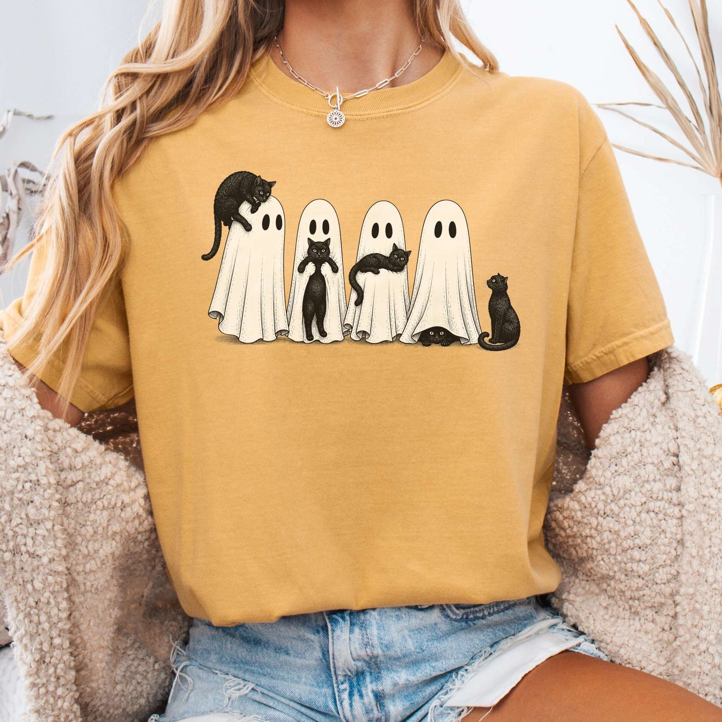 Black Cats With Their Ghosts Halloween T-Shirt