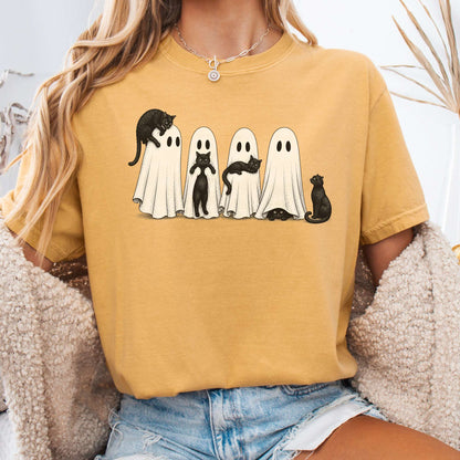Black Cats With Their Ghosts Halloween T-Shirt