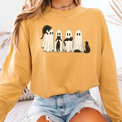 Black Cats With Their Ghosts Halloween Long Sleeve
