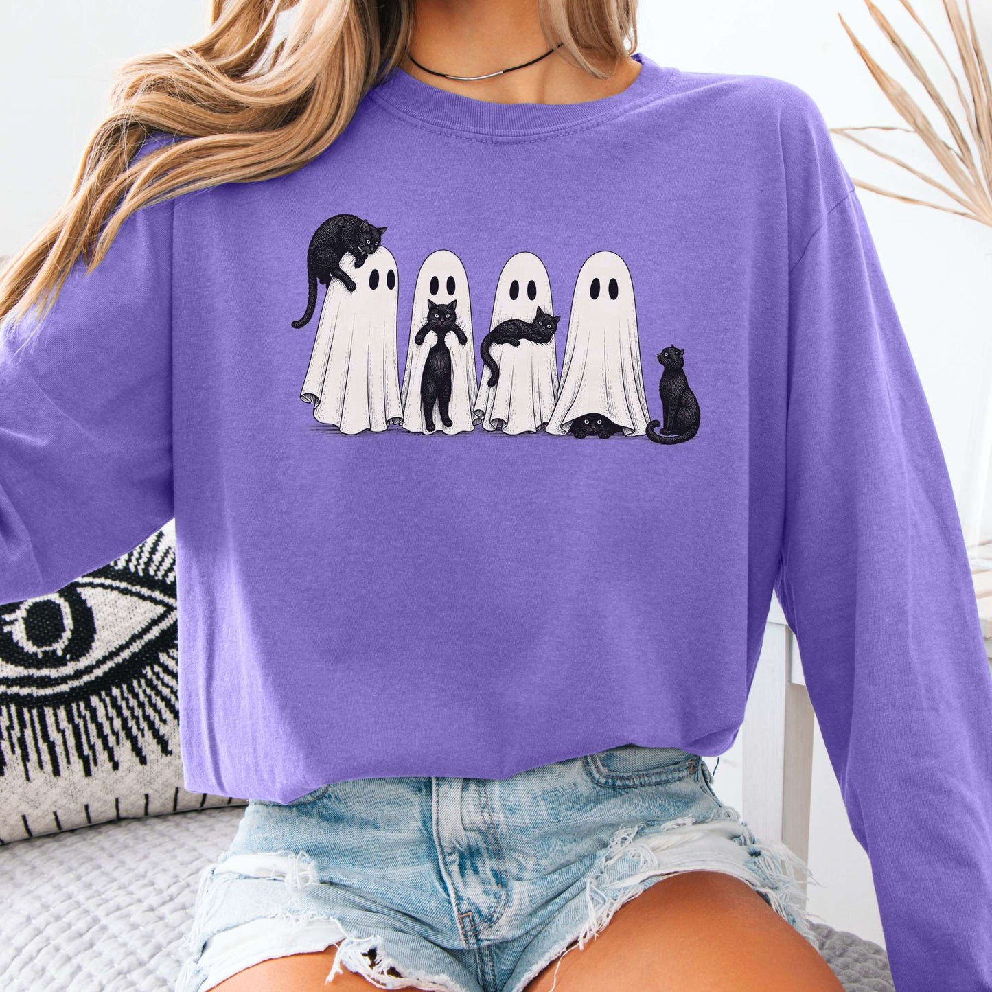 Black Cats With Their Ghosts Halloween Long Sleeve