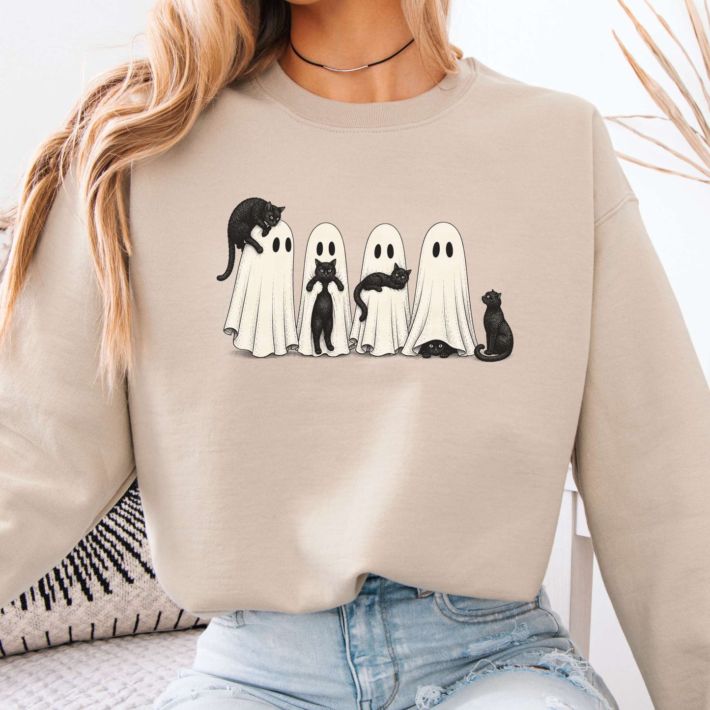 Black Cats With Their Ghosts Halloween Sweatshirt