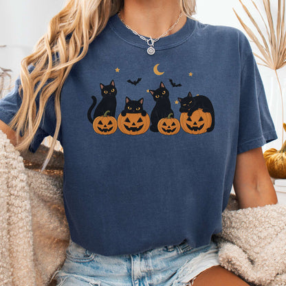 Cats and Their Pumpkins Halloween T-Shirt