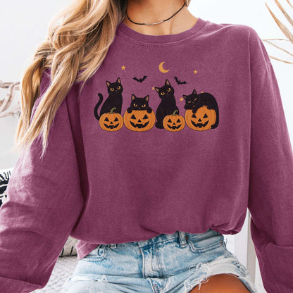 Cats and Their Pumpkins Halloween Long Sleeve