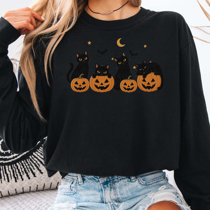 Cats and Their Pumpkins Halloween Long Sleeve