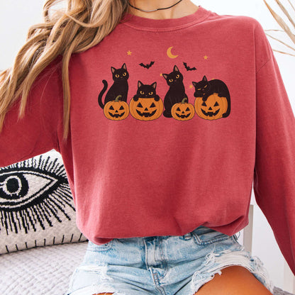 Cats and Their Pumpkins Halloween Long Sleeve