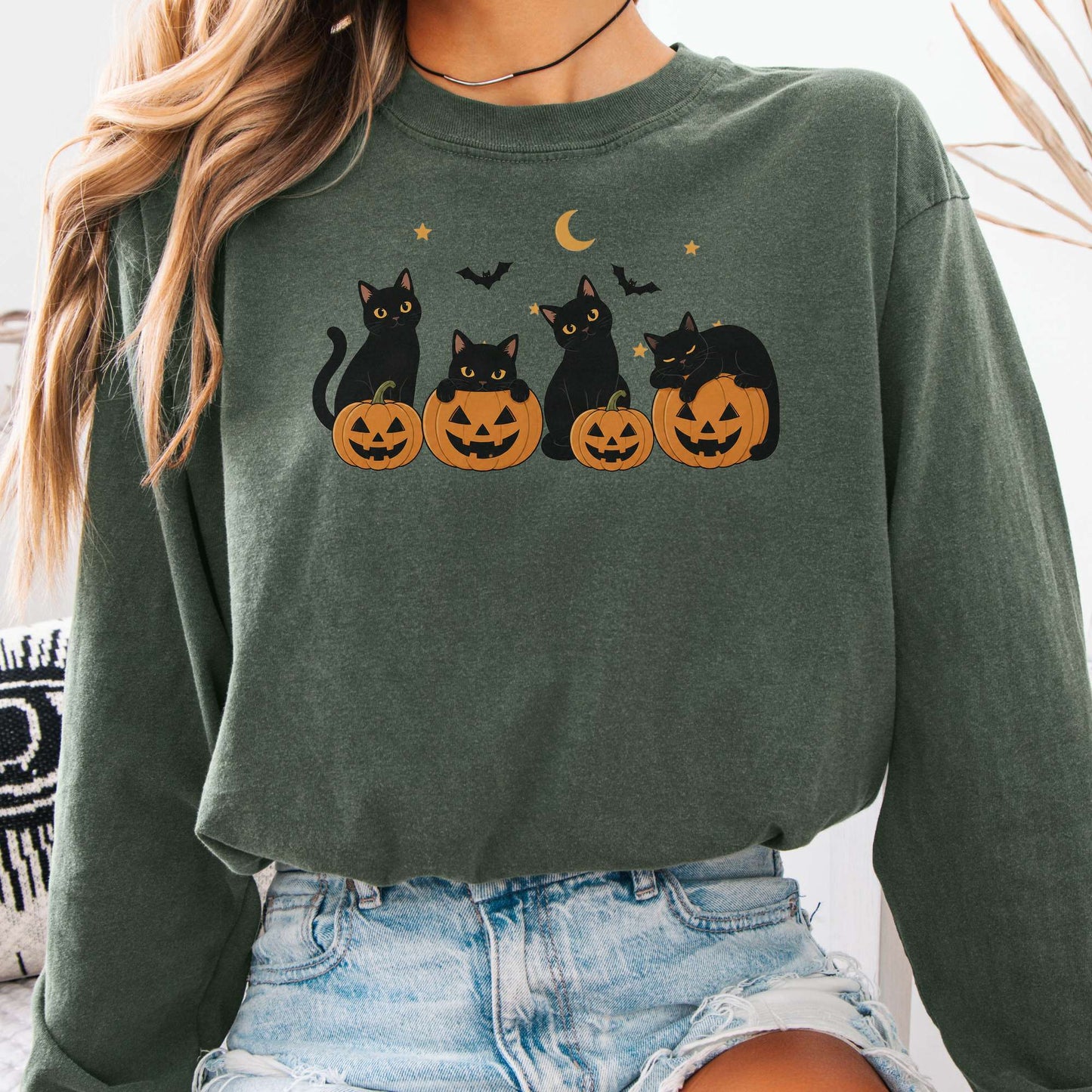 Cats and Their Pumpkins Halloween Long Sleeve
