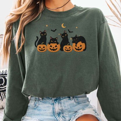 Cats and Their Pumpkins Halloween Long Sleeve