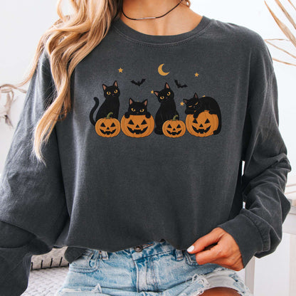 Cats and Their Pumpkins Halloween Long Sleeve