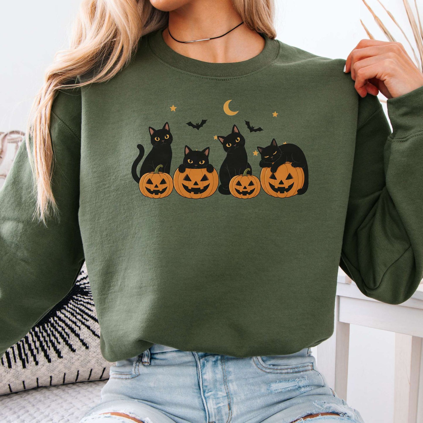 Cats and Their Pumpkins Halloween Sweatshirt