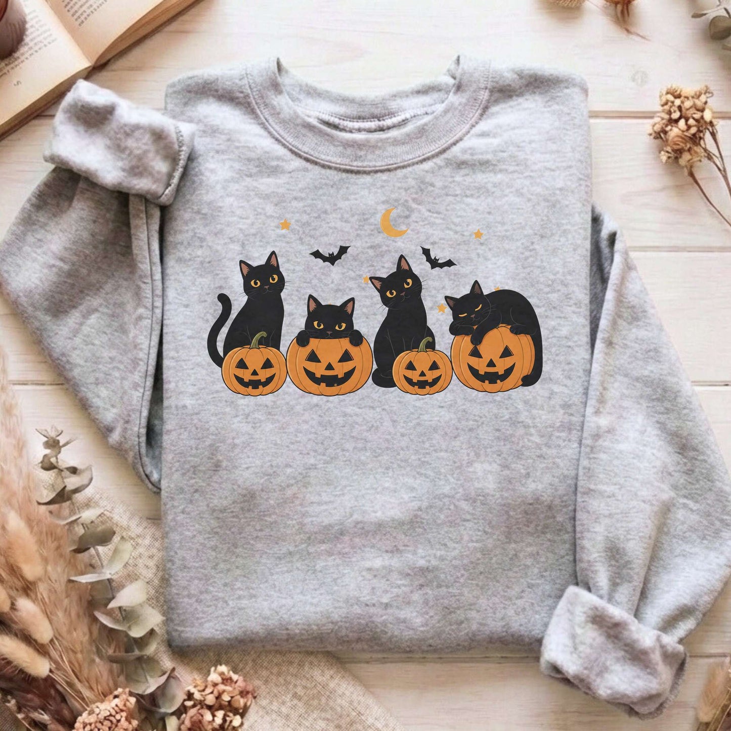 Cats and Their Pumpkins Halloween Sweatshirt