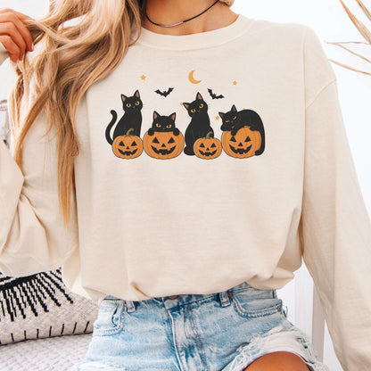 Cats and Their Pumpkins Halloween Long Sleeve