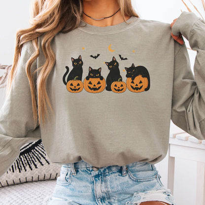 Cats and Their Pumpkins Halloween Long Sleeve