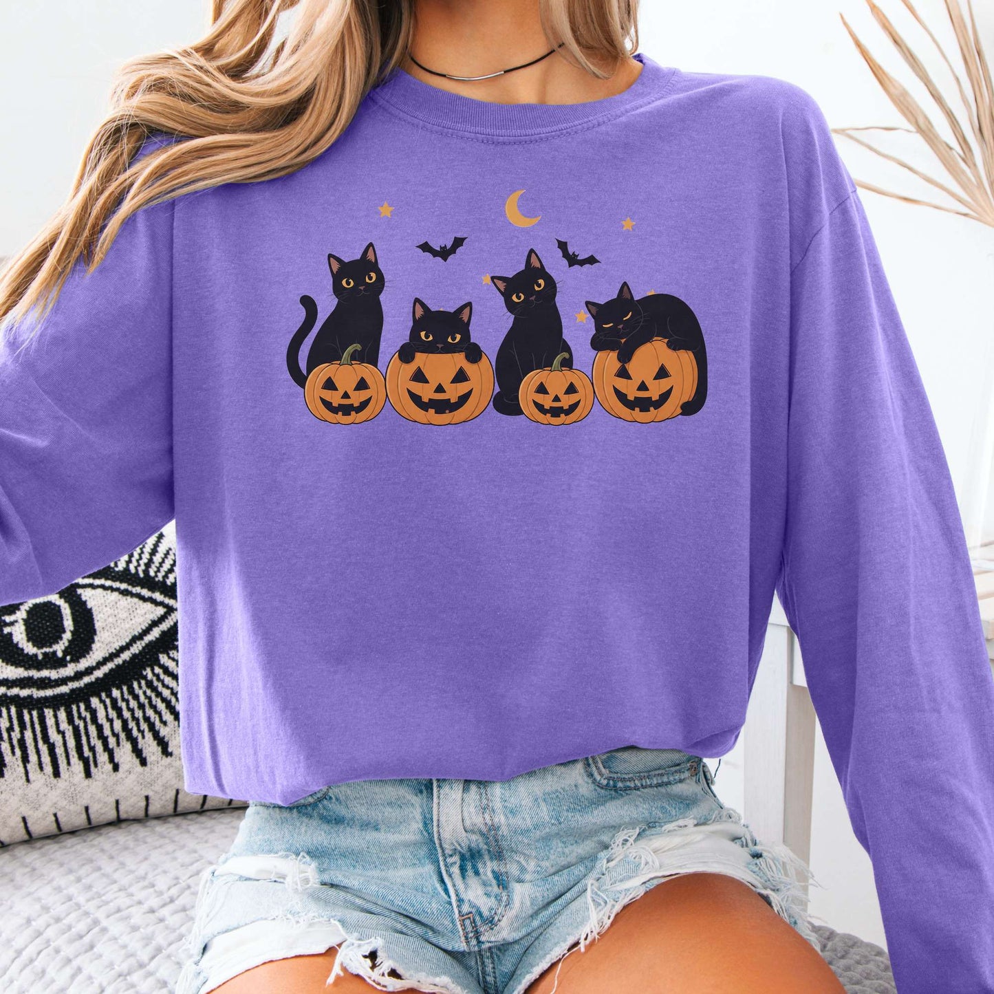 Cats and Their Pumpkins Halloween Long Sleeve
