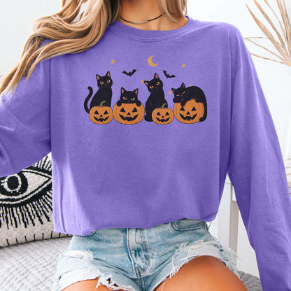 Cats and Their Pumpkins Halloween Long Sleeve