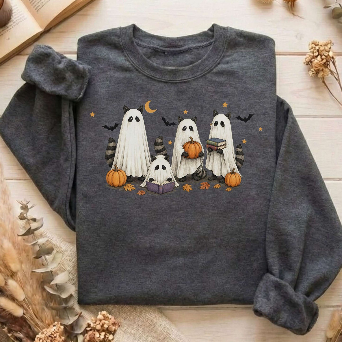 Mischievous Raccoon Ghosts Halloween Sweatshirt