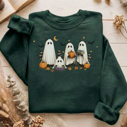 Mischievous Raccoon Ghosts Halloween Sweatshirt