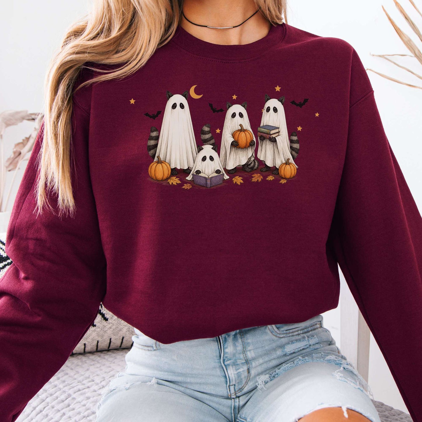 Mischievous Raccoon Ghosts Halloween Sweatshirt