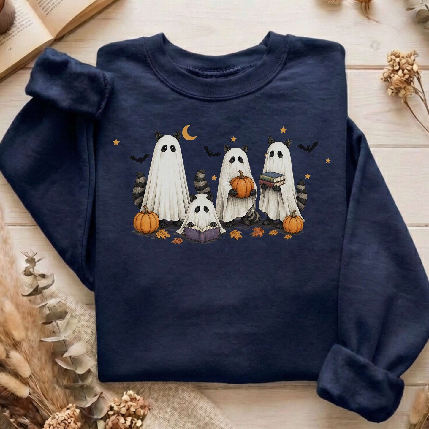 Mischievous Raccoon Ghosts Halloween Sweatshirt