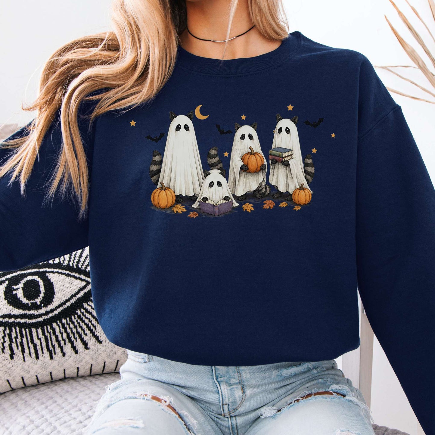 Mischievous Raccoon Ghosts Halloween Sweatshirt
