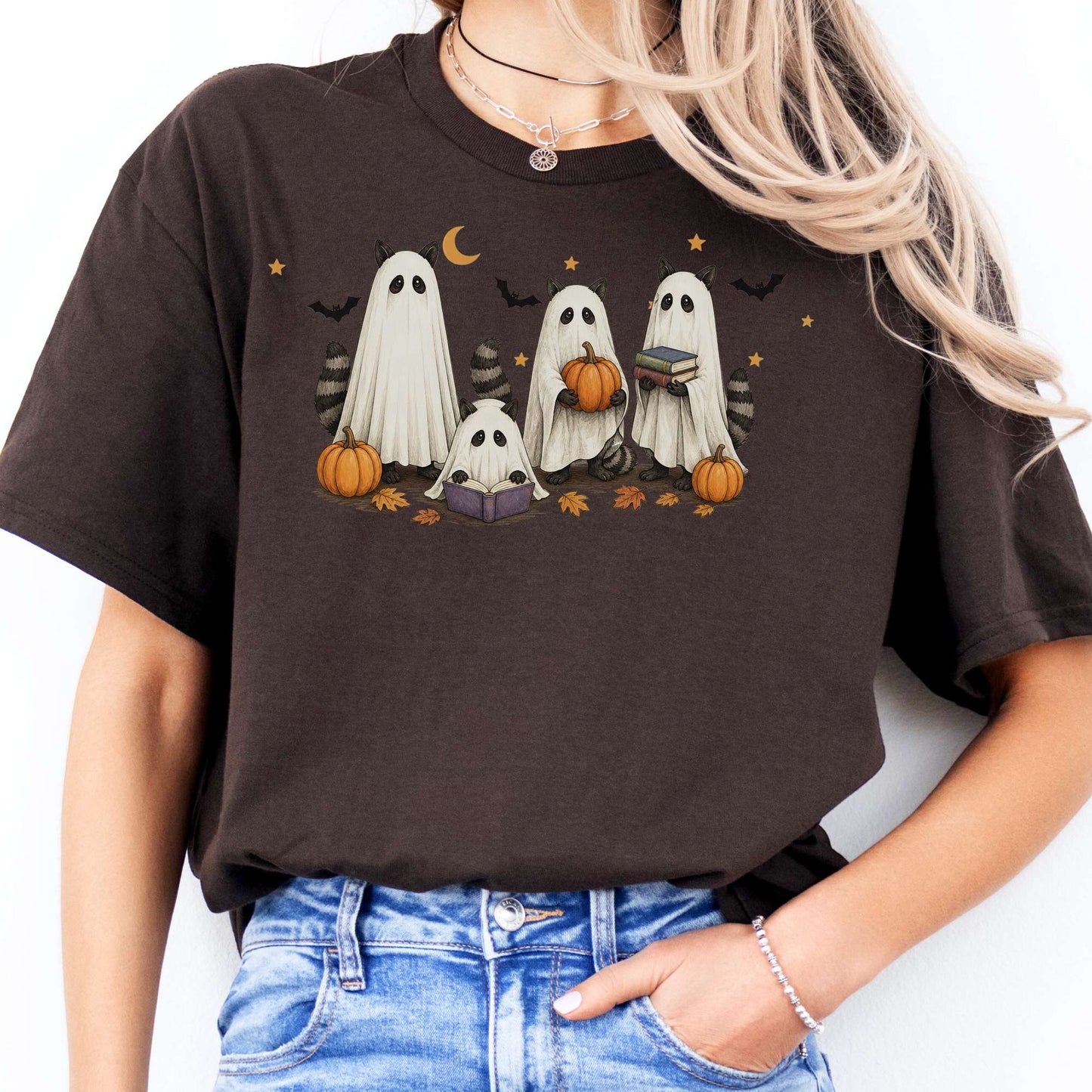 Mischievous Raccoon Ghosts Halloween T-Shirt