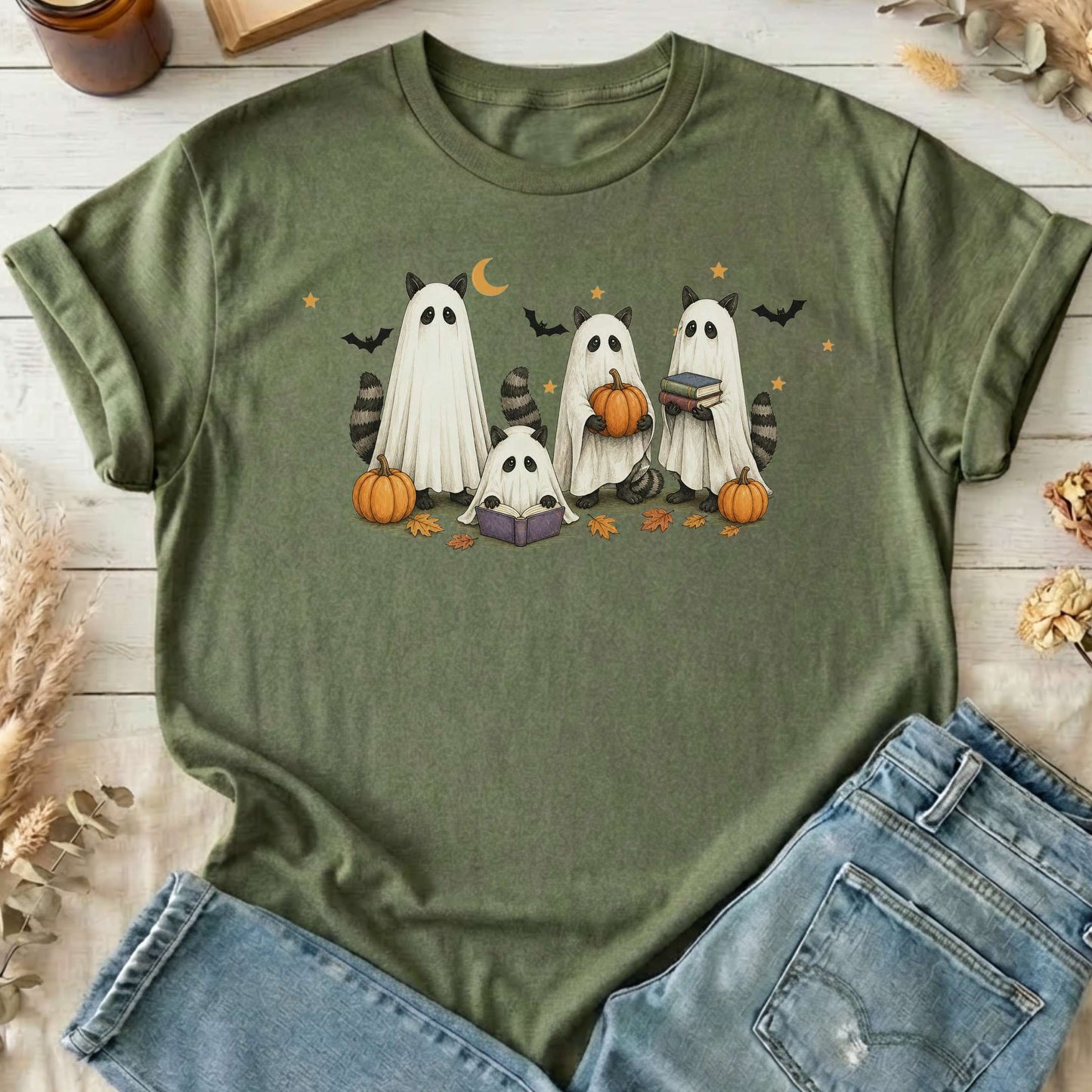 Mischievous Raccoon Ghosts Halloween T-Shirt