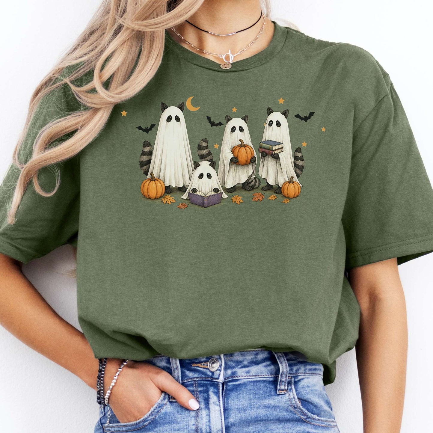 Mischievous Raccoon Ghosts Halloween T-Shirt