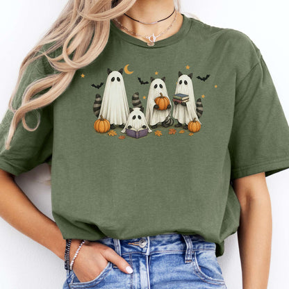 Mischievous Raccoon Ghosts Halloween T-Shirt