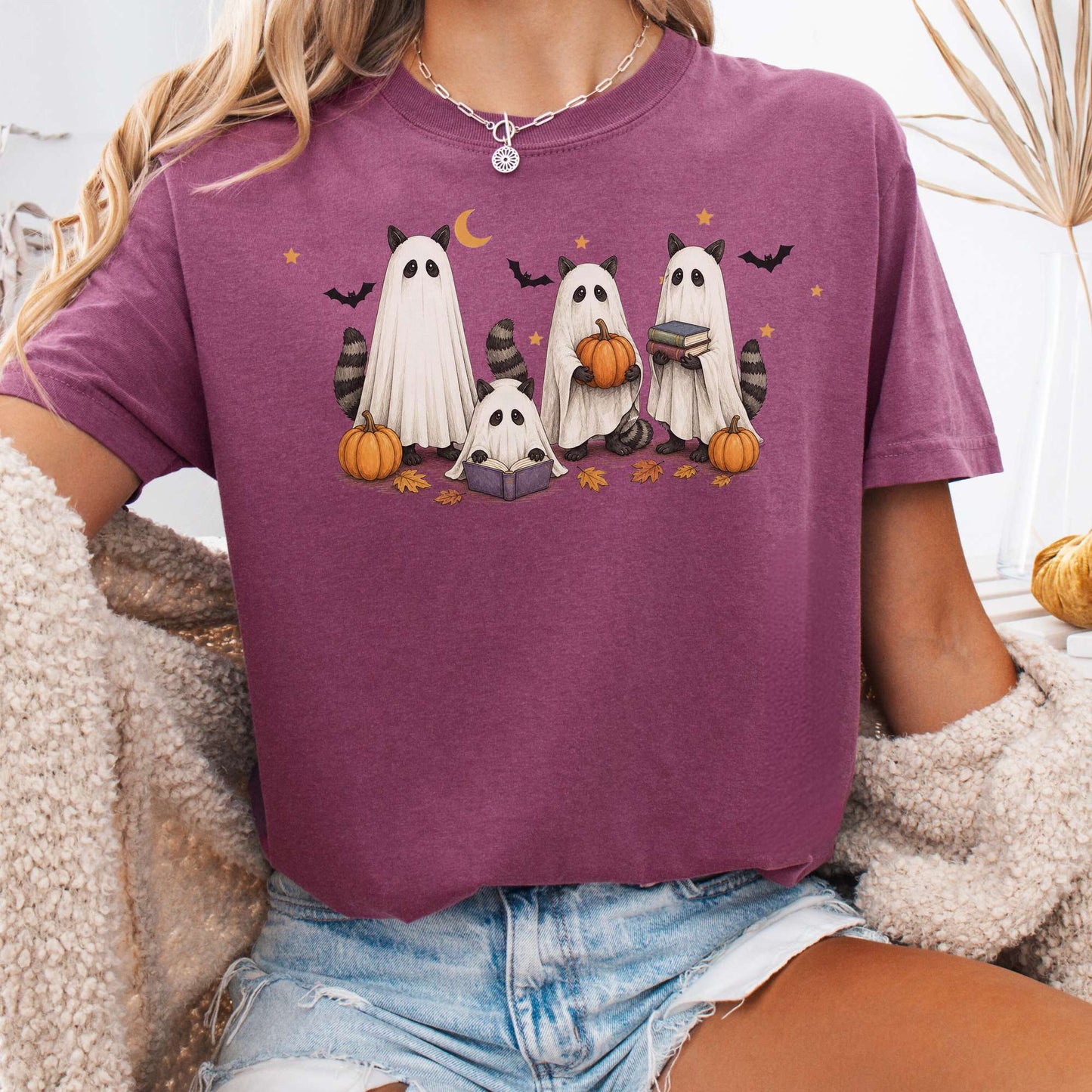 Mischievous Raccoon Ghosts Halloween T-Shirt