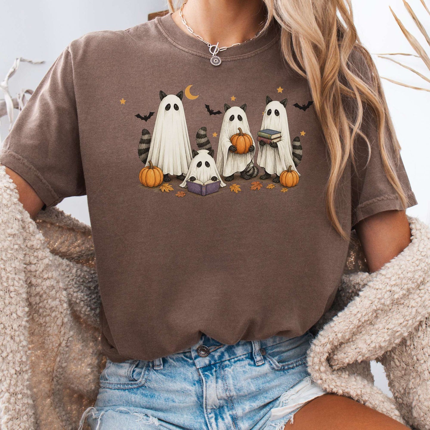 Mischievous Raccoon Ghosts Halloween T-Shirt